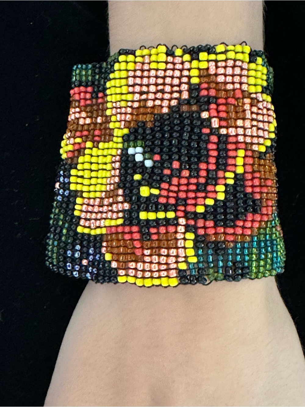 Hand-Beaded Floral Cuff Watch Bracelet - Multicolor